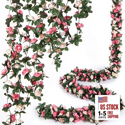 8 Pcs x 8.2 ft Flower Garland Artificial Rose 8 Vines 66FT Spring-pink-8pcs