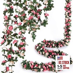 8 Pcs x 8.2 ft Flower Garland Artificial Rose 8 Vines 66FT Spring-pink-8pcs