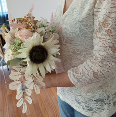 Bridal Wedding Bouquet Hand made Budget Friendly Faux Flowers White Pink Green