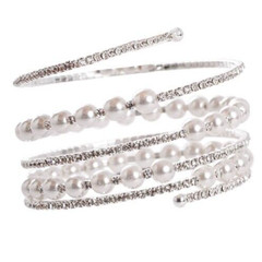 CORSAGE BRACELET Cuff Silver Pearl Diamante flowers wedding formal anniversary