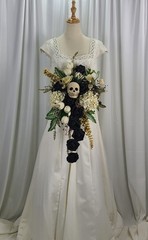 Black Skull Cascade Faux Silk Wedding Bouquet