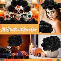 36 Pcs Black Artificial Marigolds Faux Ball Chrysanthemum Flowers Bouquet Sil…