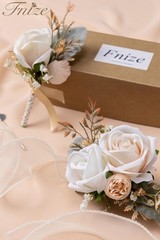 Fnize Champagne Corsage and Boutonniere Set for Bride Groom Bridesmaids Groom…