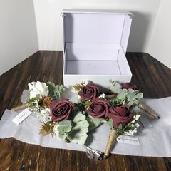 Ling’s MomentBoutonniere for Men Set of 6 Maroon & White Groom Groomsmen Nice!