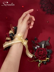 Serwalin Burgundy Prom Corsage and Boutonniere Set, Artificial Calla Lily Red Ro