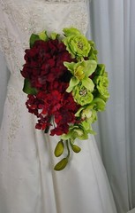 Wine and Green Teardrop Faux Silk Wedding Bouquet