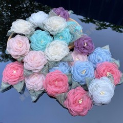 10pcs Artificial Mesh Chiffon Flowers 3D Rose Handmade for Hair Accessories DIY