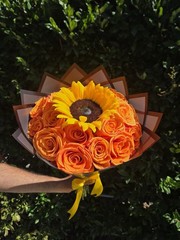 Sunflower And Roses Natural Bouquet
