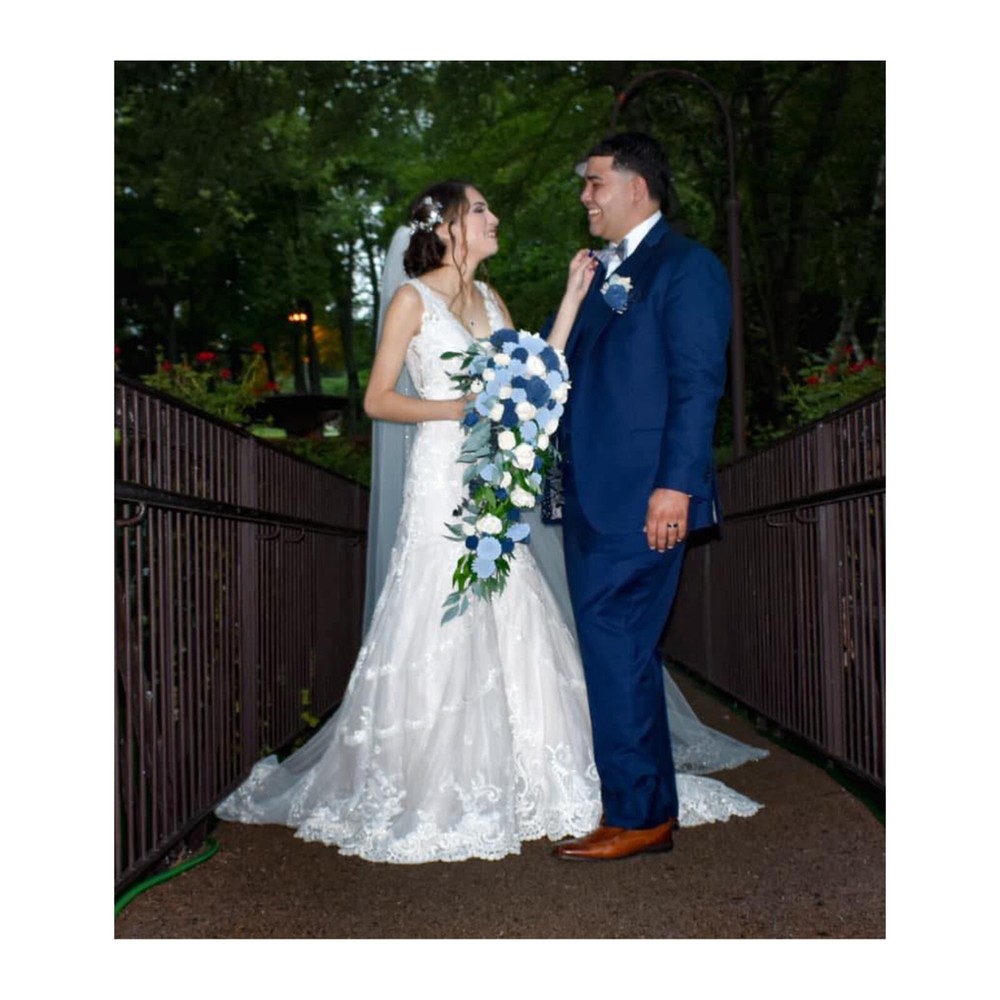 30″ Extra Long Navy Dusty Blue Cascade Bridal Bouquet Sola Wood Wedding Flowers