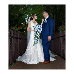 30″ Extra Long Navy Dusty Blue Cascade Bridal Bouquet Sola Wood Wedding Flowers