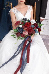 Burgundy Navy 11″ Artificial Wedding Bouquet for Bride & Bridesmaids