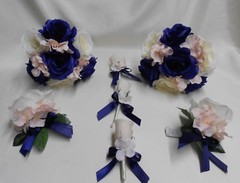 Wedding Silk Flower Bridal Bouquets 18 pcs Package Ivory Navy Blue Pink/Blush