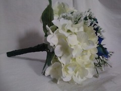 Wedding Bouquet Silken / Plastic White Hydrangea w/ Dark Blue Rose NEW