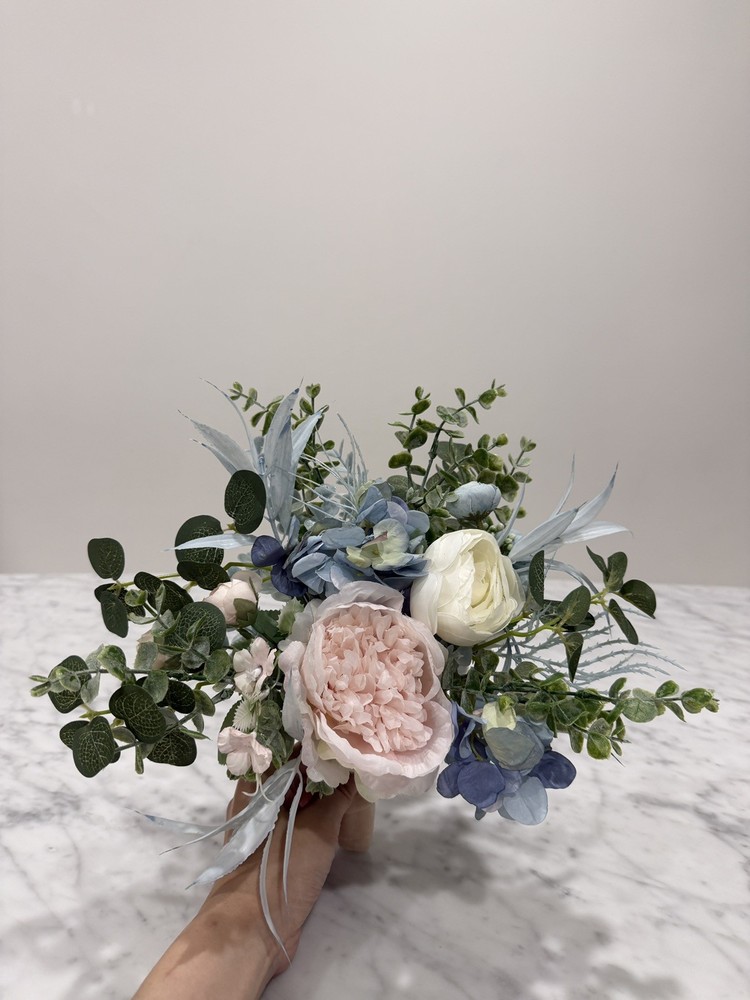 Dusty Blue, Blush Pink and White Wedding Bouquets | Bridal & Bridesmaid Bouquets
