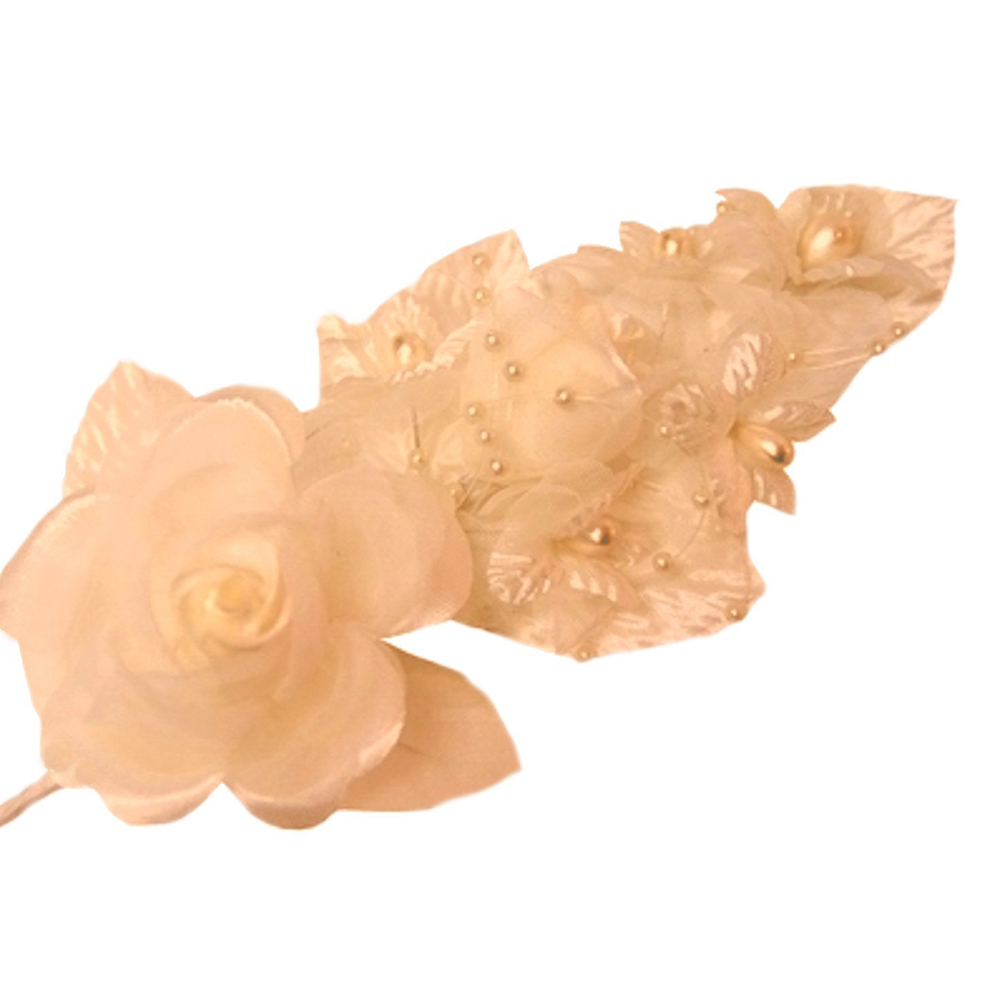 3 peach Silk Pearl & organza flower Corsages 5″x 2.5 with pearl pin