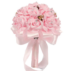 Elegant Crystal Pearl Bridal Bouquet with Satin Ribbons and Rhinestone Accents f
