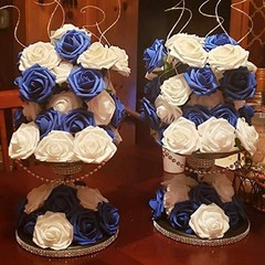 Artificial Flowers 25pcs Real Looking Foam Fake Roses with 25Pcs Royal Blue