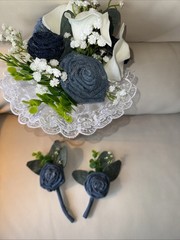 Forever Denim Rose Bridal Bouquet Corsage Boutonnière Wedding Anniversary