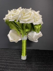 Wedding Flower Rhinestone Bouquet Bride Bridesmaid Rose Satin Bridal Large 11×9″