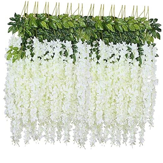 Fake Hanging Flowers – 12 Pieces 3.75 Feet/Piece Artificial 12pcs-white