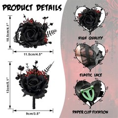 QZV Black Wrist Corsage and Boutonniere Set Gothic Flowers Bouquet Black,red