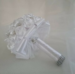 Bridal Bouquet White Satin Rose Brooches for wedding