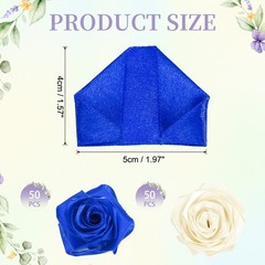100pcs Eternal Roses Petals, Premade Satin Ribbon Flowers, Dark Blue/Beige