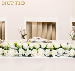 NUPTIO Artificial Flower Centerpiece 2 Pc 16″x6″ White Roses Floral Arrangement
