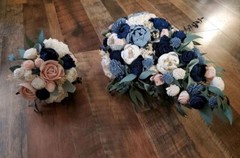 Dusty Blue Navy Pink Bridal Bouquet Blush Sola Wood Cascade Wedding Flowers