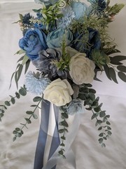 Shades Of Blue Bridal Bouquet Artificial Silk Foam Flowers