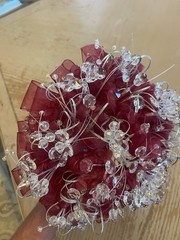 Burgundy/ Maroon Ramo Quinceañera Ribbon/ Clear Crystals / Beads Bouquet