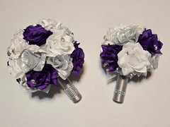 Wedding Bouquet Set Of 18, Bridal Bouquets Corsages Boutonnieres Purple Silver