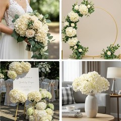 Hydrangea Artificial Flowers Silk Hydrangea Heads with Stems 46 PCS Champagne