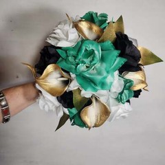 Emerald Green Black Gold White Rose Calla Lily Bridal Wedding Bouquet Accessorie