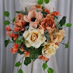 Peaches and Golden Yellows Garden Faux Silk Wedding Bouquet