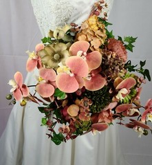 Peach Orchid Garden Flower Faux Wedding Bouquet
