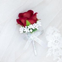Red Artificial Rose Wrist Corsage and Boutonniere Set for Prom Wedding Party
