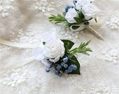 Rose Wedding Wrist Corsage and Boutonniere Set Party Prom Hand Ribbon Flower …