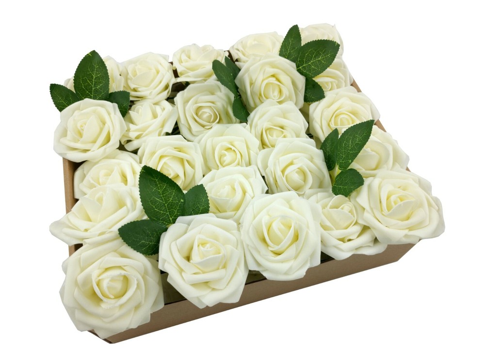 US 50pcs Ivory Artificial Flowers Foam Roses Decoration DIY for Wedding