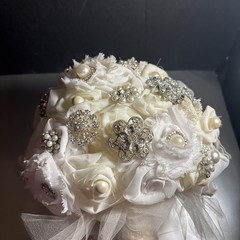Handmade Unused Brooch Wedding Bouquet Ivory Cream White Colors Forever Bouquet