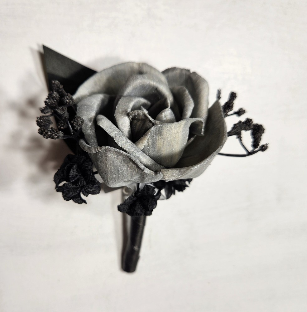 Silver Black Rose Calla Lily Sola Wood Bridal Wedding Bouquet Accessories