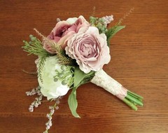 Silk Flower WEDDING BOUQUET Lavender Mauve and White Peony Roses Snowberry