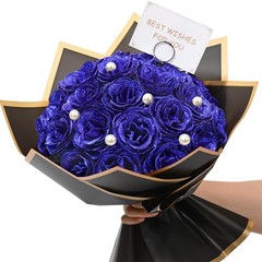 Waipfaru Blue Glitter Roses Bouquet, DIY Fake Flowers 24pcs,