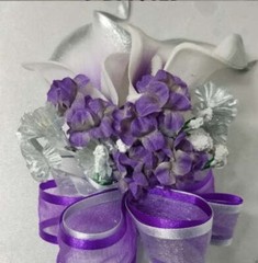 Purple Silver White Rose Calla Lily Bridal Wedding Bouquet Accessories