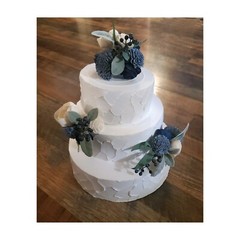 Dusty Blue Navy White Wedding Cake Flowers 3PC Artificial Sola Wood Decorations