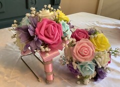 Set of 2 multi color rose and baby’s breath wedding bouquets