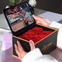 ADDWel Preserved Rose Gift Box with 4×6 Photo Frame, Romantic 6 Roses, Red