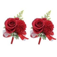 2pc Red Rose Wrist Corsage Set Handmade Artificial Flower for Wedding Prom Party