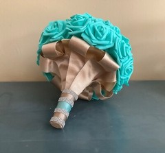 Large teal blue bridal bouquet with real touch roses