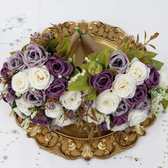 Set of 6 Dusty Purple Bridesmaid Bouquets – 7″ Ivory Flower Decor